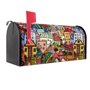 Banjado US Briefkasten Schwarz mit Funky Town Motiv, Stahl, 48x22x16cm.