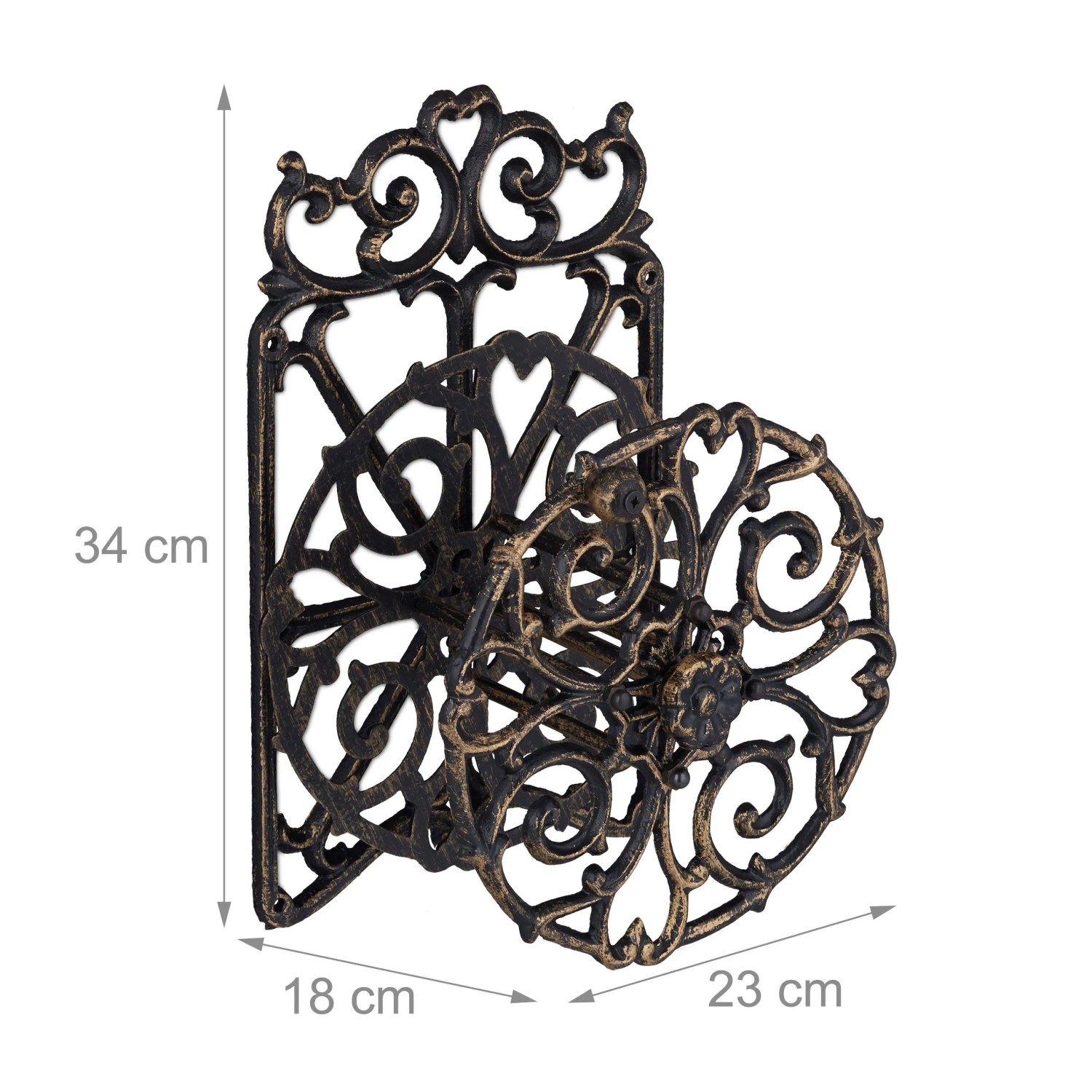Dekorativer Relaxdays Wandschlauchhalter aus Gusseisen, bronze-schwarz, drehbar. Antiker Gartenschlauch Organizer.
