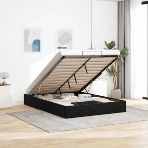 Schwarzes vidaXL Ottoman-Bett 140x190cm mit Stauraum unter Lattenrost. Bett ohne Matratze.