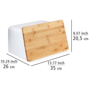 Wenko Brotkasten Weiß mit Bambusbrett als Deckel und Schneidebrett, Vorratsdose für Küche.