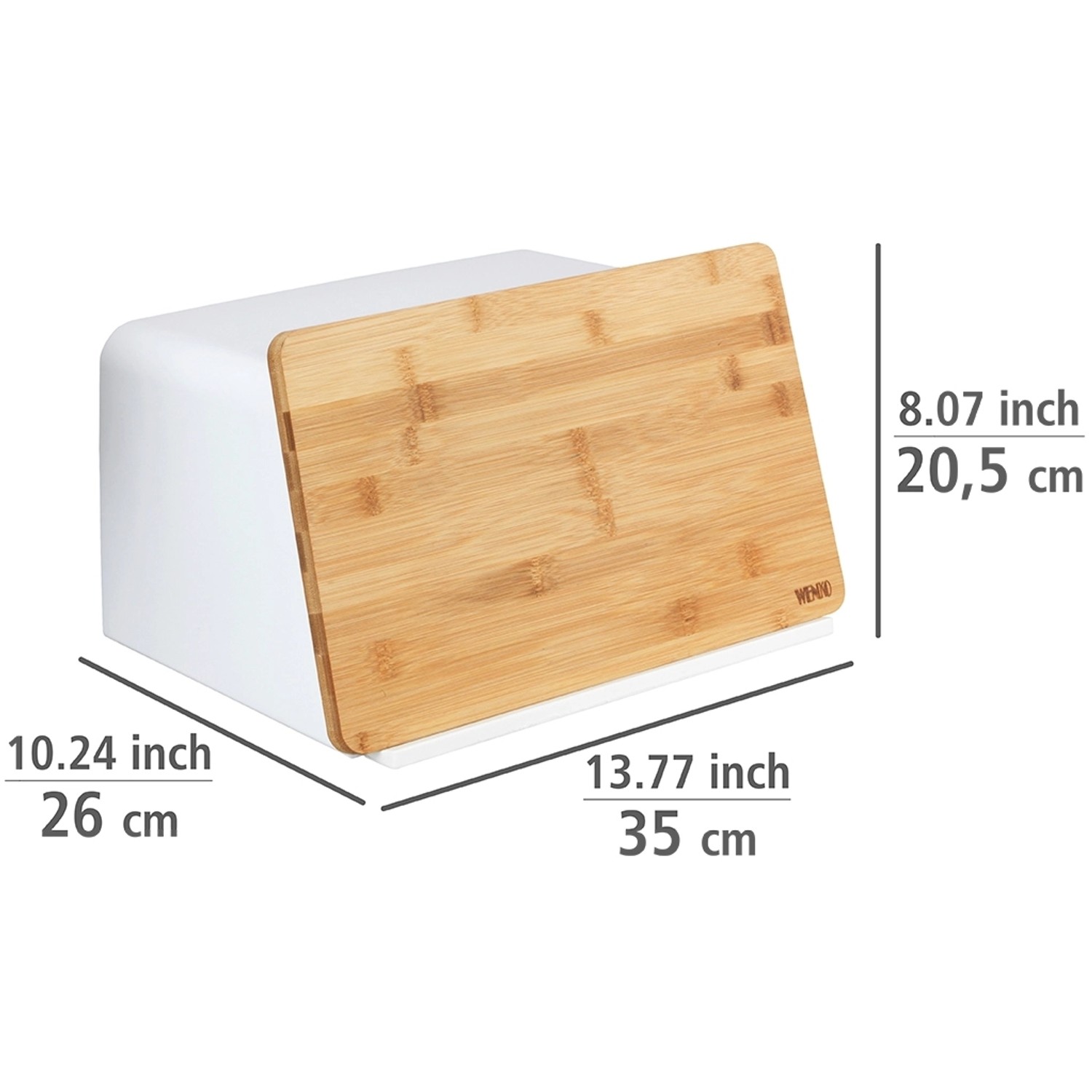 Wenko Brotkasten Weiß mit Bambusbrett als Deckel und Schneidebrett, Vorratsdose für Küche.