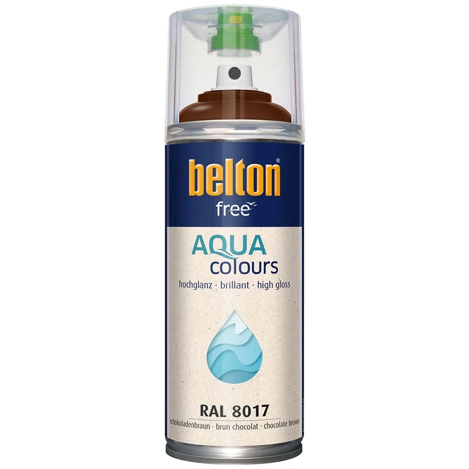 Belton Free AQUAcolours Buntlack RAL 8017 Schokobraun, hochglänzend, 400 ml Spraydose für innen & außen.