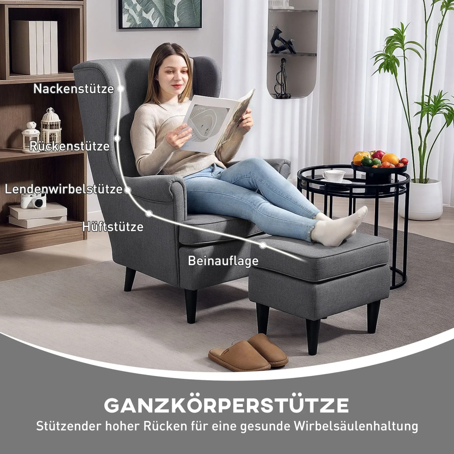 HOMCOM Ohrensessel mit Hocker Grau kaufen bei OBI