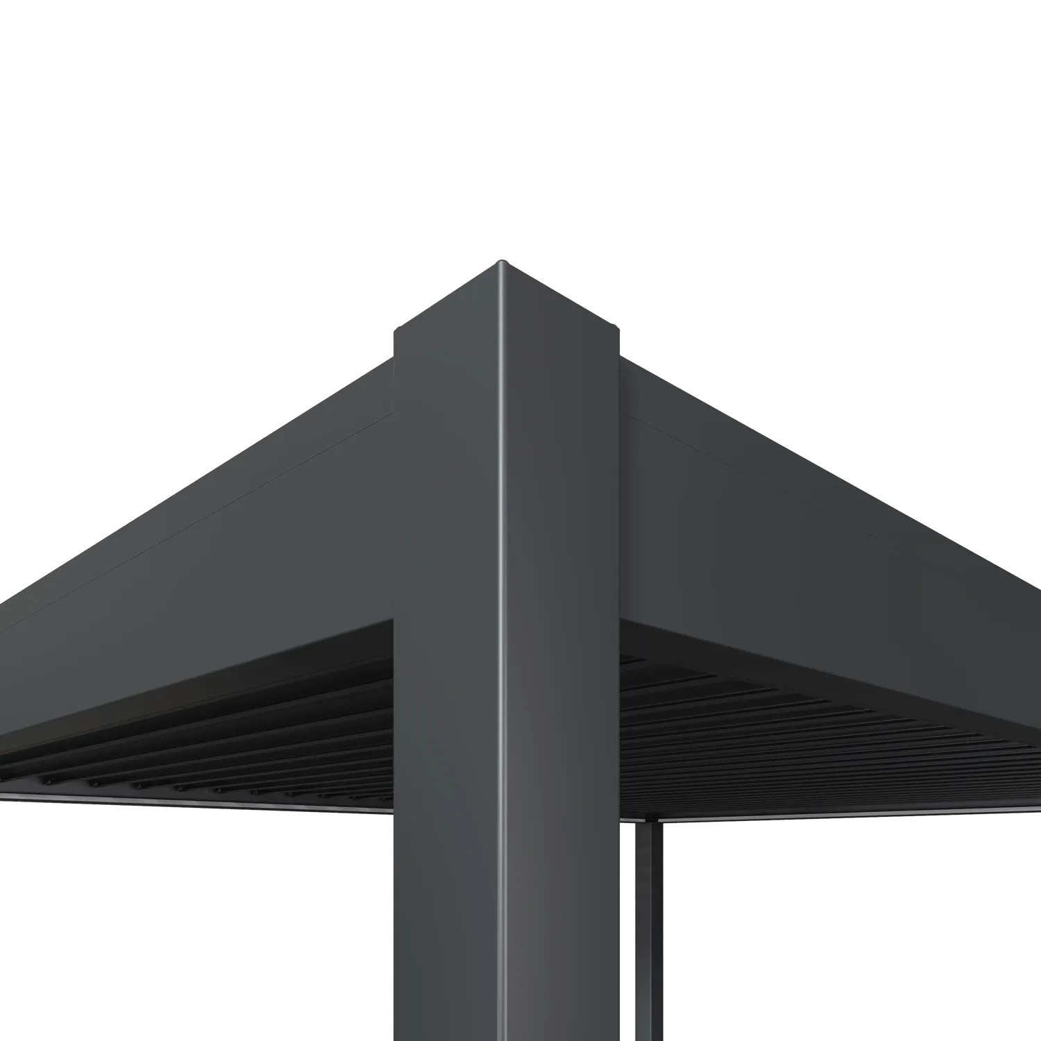 Detailansicht einer anthrazitfarbenen Weide Deluxe Plus Aluminium Pergola mit LED.