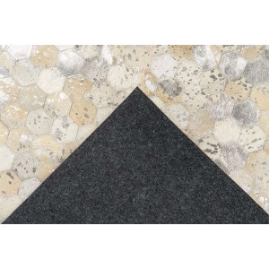 MeGusta Flachflor Teppich Silber Leder, 160x230cm, Patchwork Optik mit Woll-Unterseite.