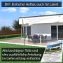 Cremeweißes Toldoro Sonnensegel Komplettset mit Mast und Montageanleitung im Garten.
