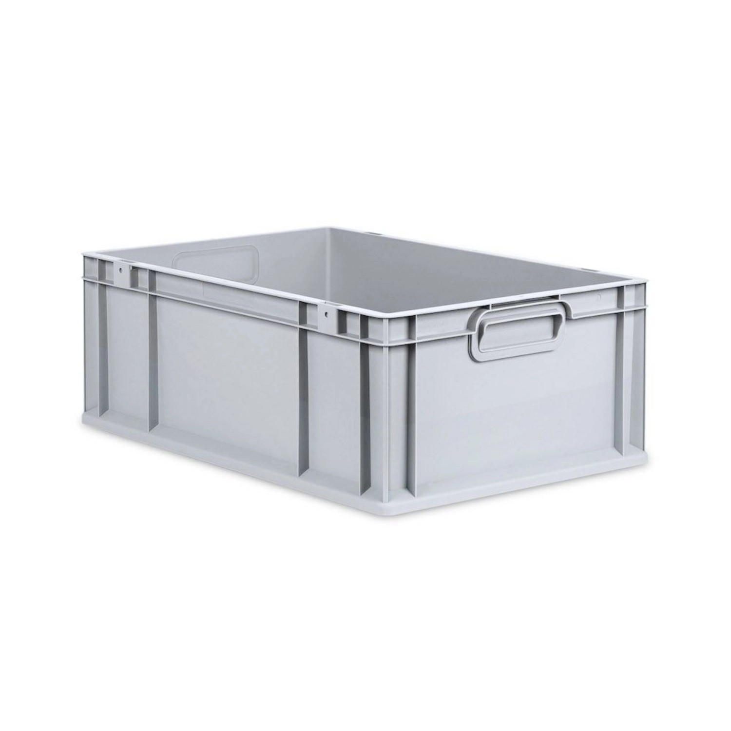 Graue PROREGAL Eurobox NextGen, 44 Liter, mit Griffmulden und Auflagedeckel. Ideal zur Aufbewahrung.