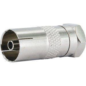 Schwaiger Adapter IEC-Stecker auf F-Buchse, silberfarben für Antennenkabel.