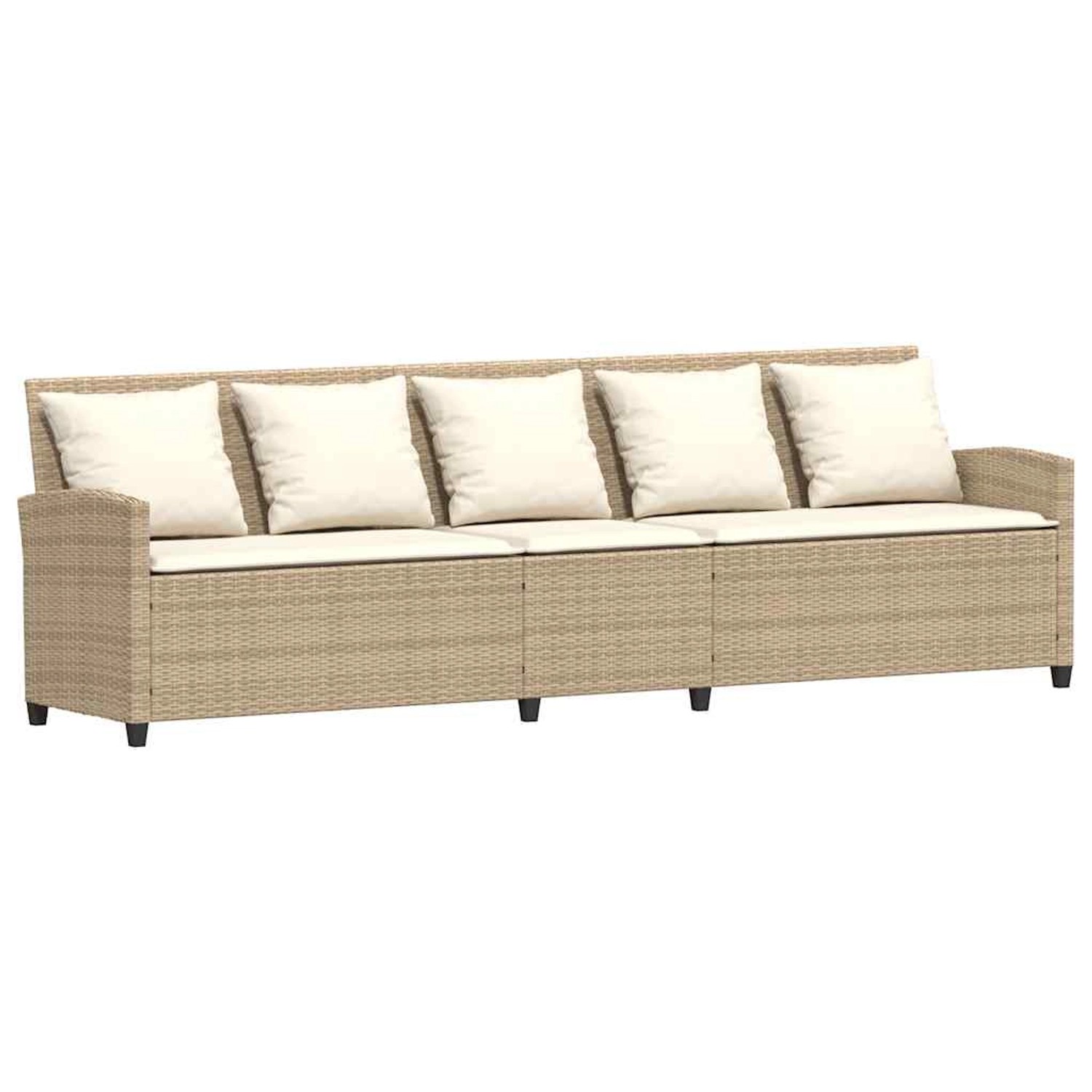 Beige 4-tlg. vidaXL Garten-Sofagarnitur aus Rattan mit cremeweißen Kissen.