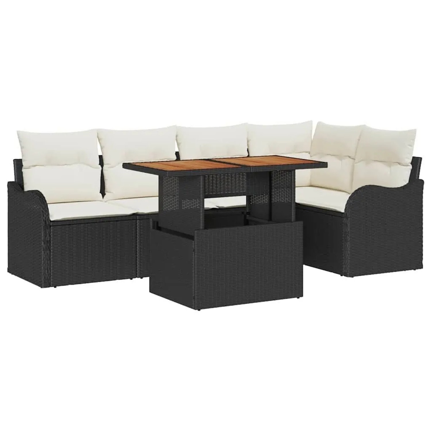 vidaXL Gartensofa-Set mit Kissen 6 Stk Schwarz und Creme Poly-Rattan 334945 günstig online kaufen