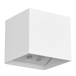 Weiße, matte Reality LED-Akkuwandleuchte Genie für den Außenbereich, 10x10,5x10,5 cm.