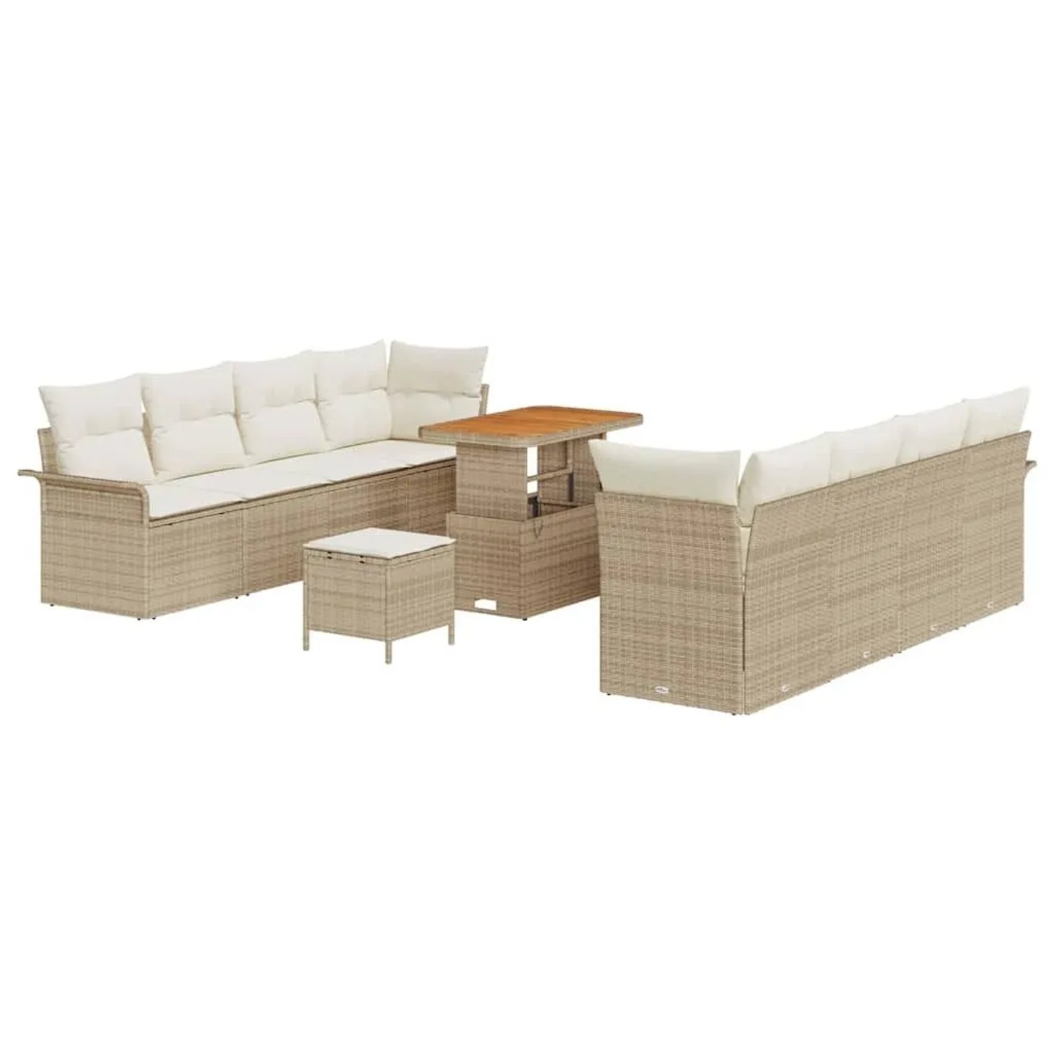 vidaXL Garten-Sofa-Set mit Kissen mit Speicher 11-Tlg Beige und Creme 3364061