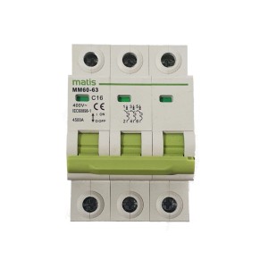 Matismart MM60-63 3-poliger Leitungsschutzschalter 16 A Typ C, weiß-grün, für Elektroinstallation.