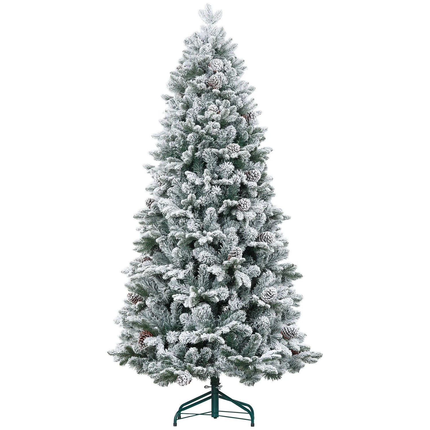 Furnicato Künstlicher Weihnachtsbaum Kunstschnee & Tannenzapfen Realistisch Flammhemmend Metallfuß 183 Cm Grün