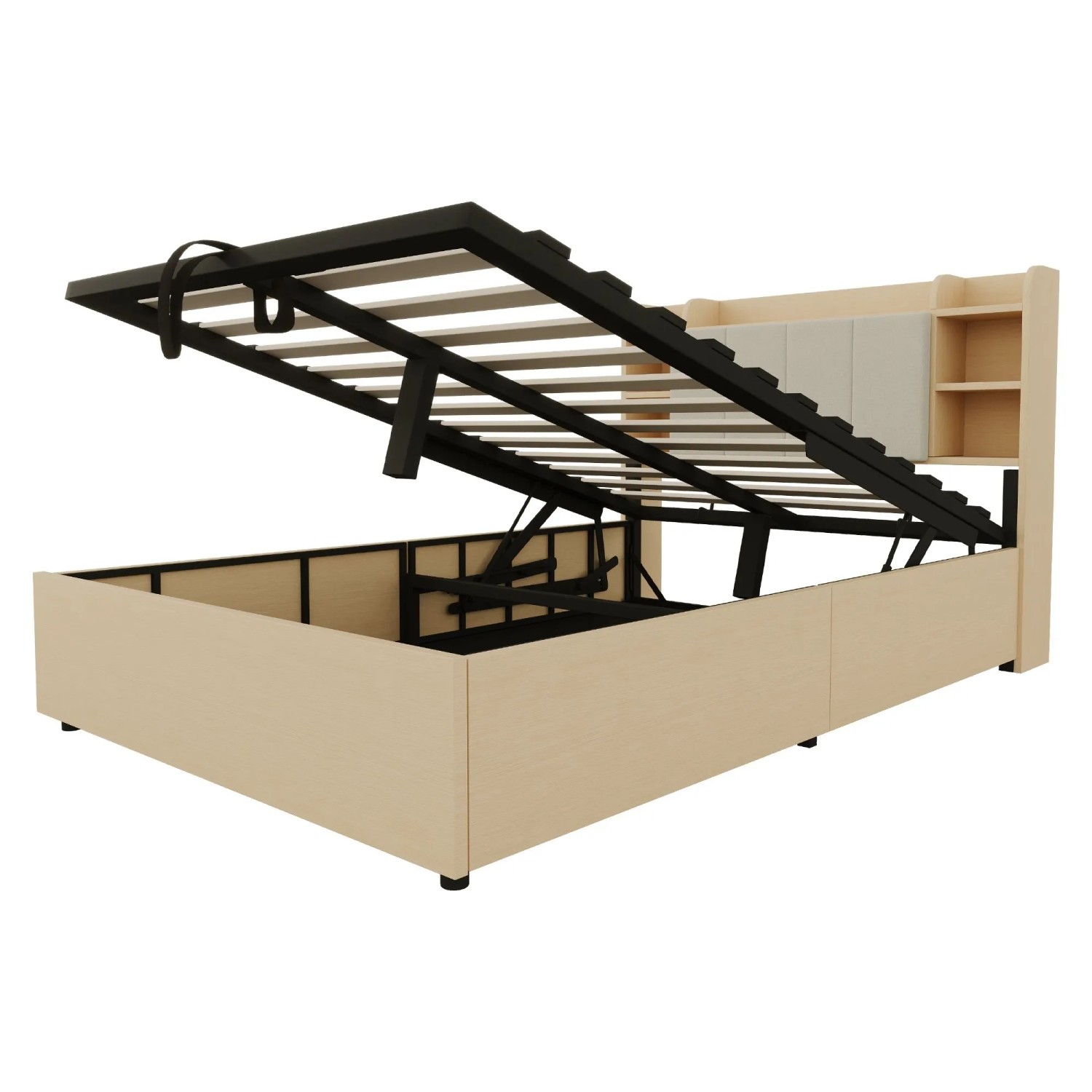 Merax Holzbett 140x200cm Hydraulik USB-C Stauraum Holzfarbe