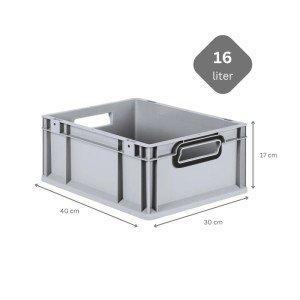 Graue PROREGAL Eurobox Nextgen Color, 16 Liter, mit schwarzen Griffen. Aufbewahrungsbox, Transportbox.