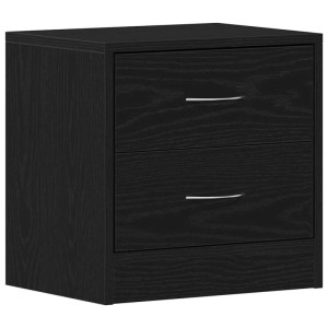 Schwarzer Nachttisch in Eichen-Optik mit 2 Schubladen (40x30x40 cm) aus Holzwerkstoff.