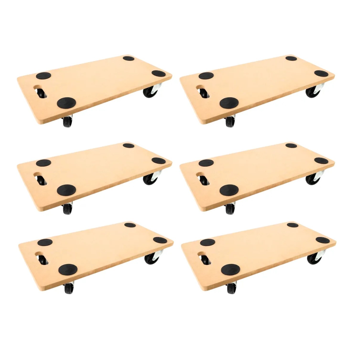 PROREGAL Mega Deal 6x Profi Transportroller mit 4 Rollen HxBxT 11,5 x 30 x 60 cm Traglast 200 kg MDF Holzplatte Braun