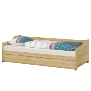 Helles Kiefernholz Sofabett 90x200 cm mit ausziehbarem Gästebett. Ideal für Kinder- oder Gästezimmer.