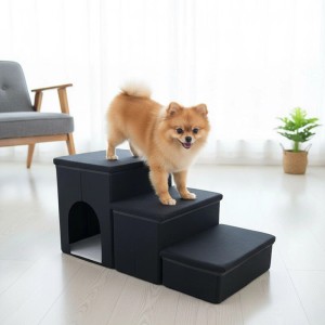 Relaxdays Hundetreppe MDF Schwarz mit 3 Stufen Faltbar Rutschfest 43 cm x 75 cm x 33 cm