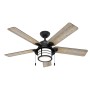Deckenventilator Santorini von Hunter Fans, 132 cm, mit Beleuchtung und Zugketten. Landhausstil, Eisen-Gehäuse, Holz-Optik Flügel.