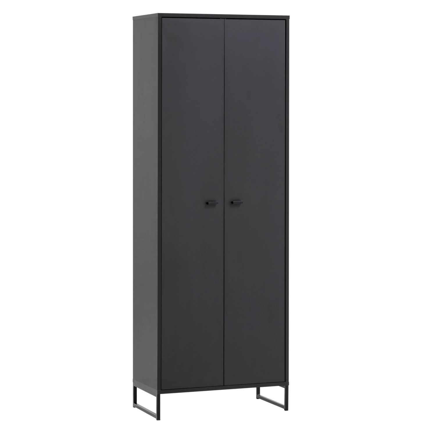 Schildmeyer Schuhschrank Janne 600, schwarz matt, mit zwei Türen und schwarzen Metallfüßen. Für den Eingangsbereich.