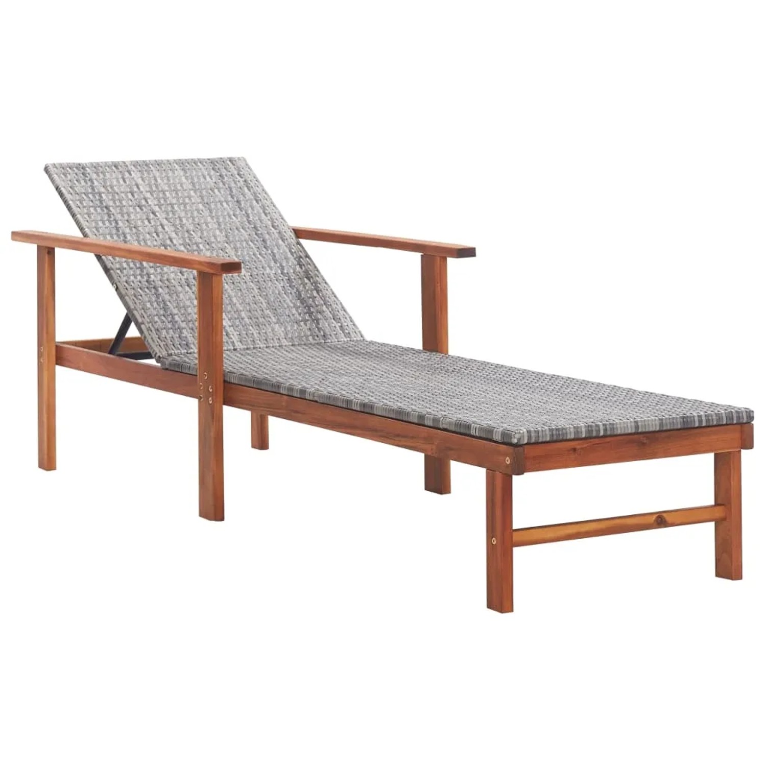 Graue vidaXL Sonnenliege aus Rattan und Akazienholz mit Auflage für Garten oder Terrasse.