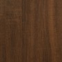 Detailaufnahme: Bettgestell in Braun Eichen-Optik, Holzstruktur.