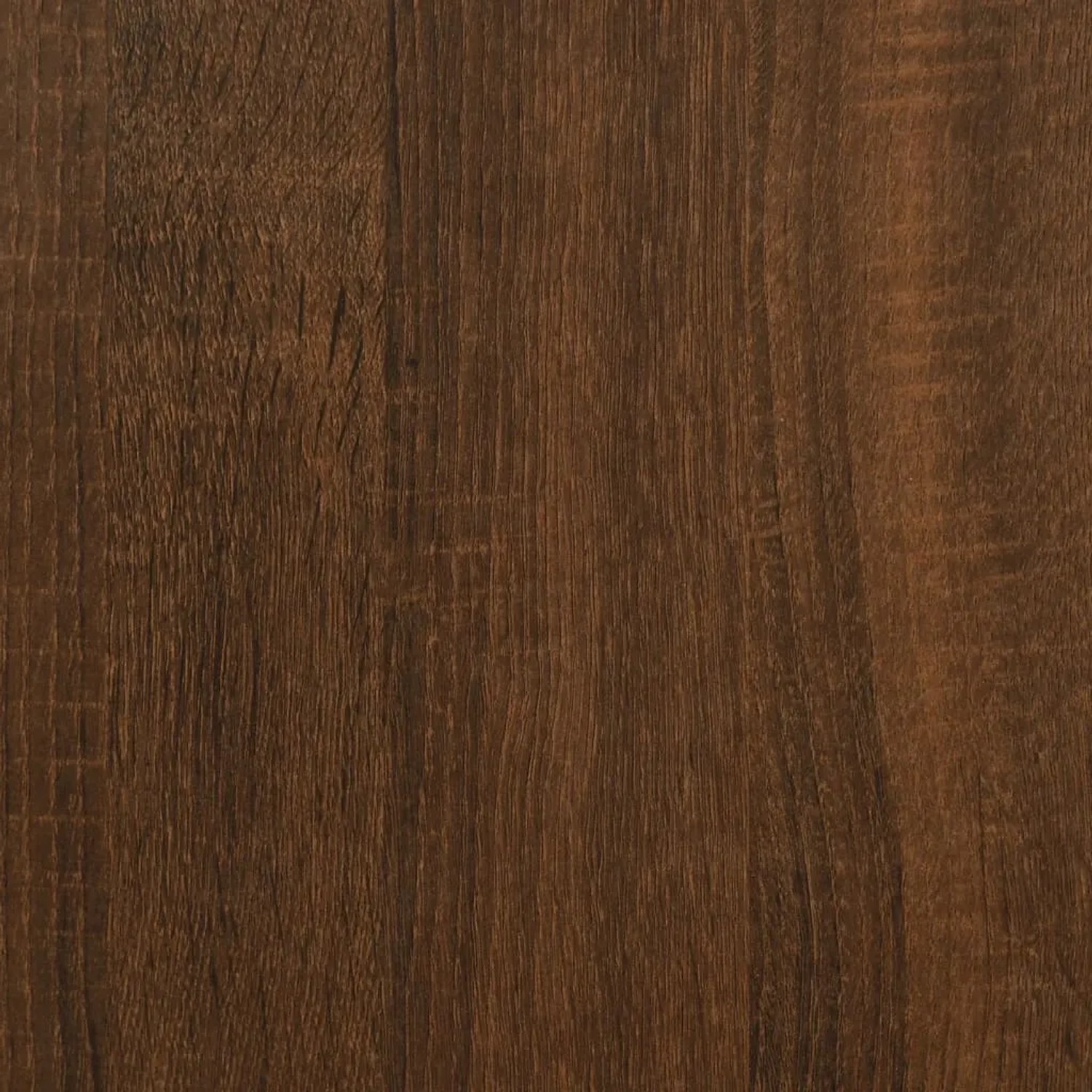 Detailaufnahme: Bettgestell in Braun Eichen-Optik, Holzstruktur.
