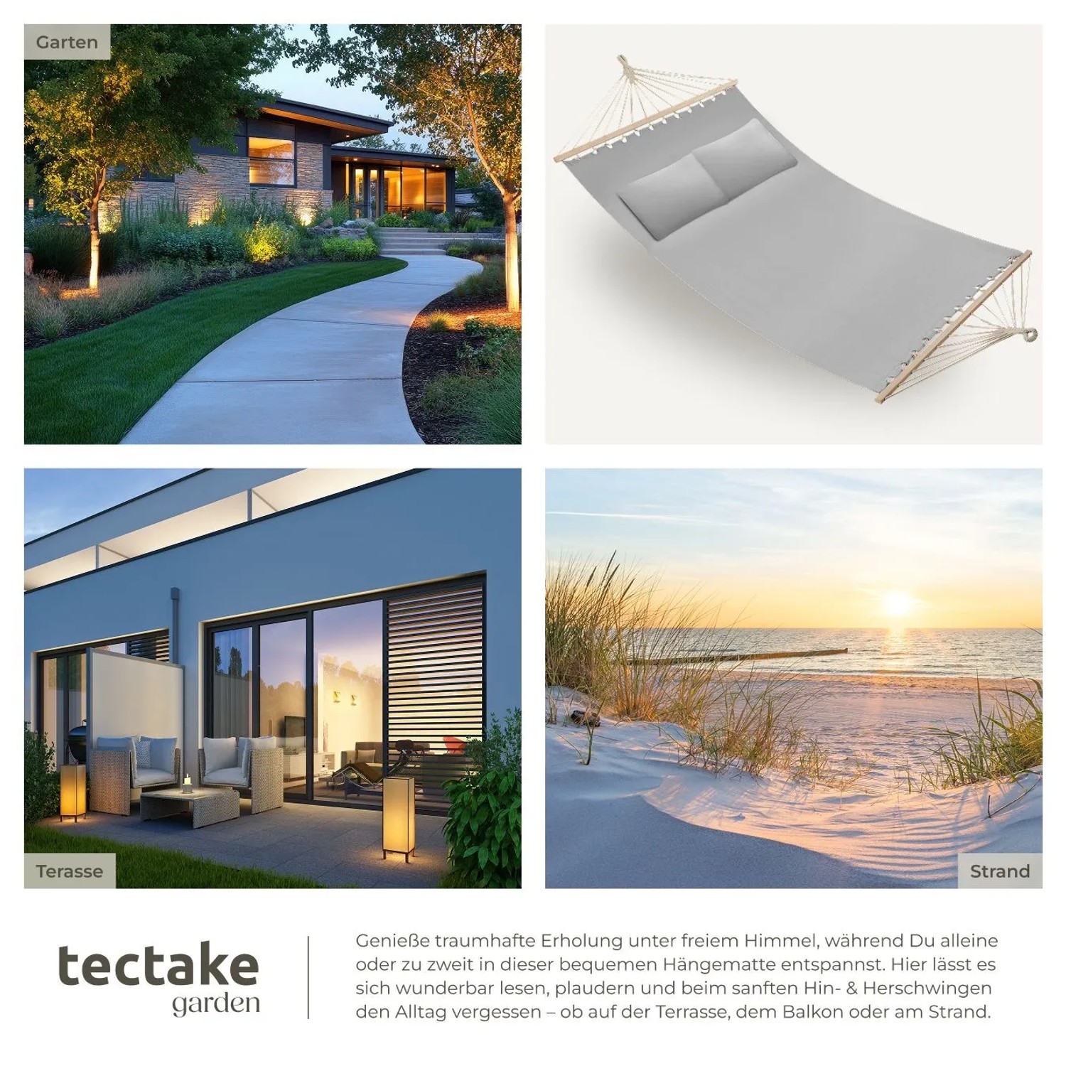 Tectake Hängematte Eden Mit Spreitzstäben  Für 2 Personen Strapazierfähiger Stoff  325 x 150 x 2 50 cm Hellgrau_5