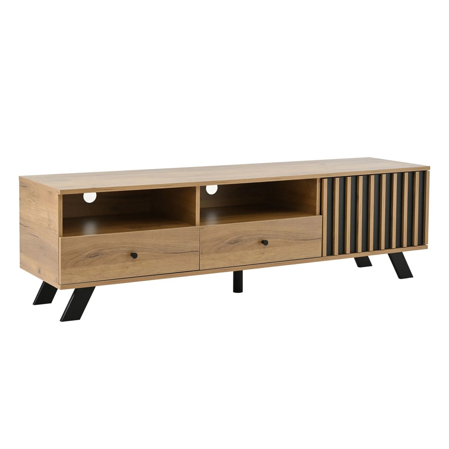 ModernLuxe TV Lowboard mit 2 Schubladen 1 Tür Spanplatte Natur