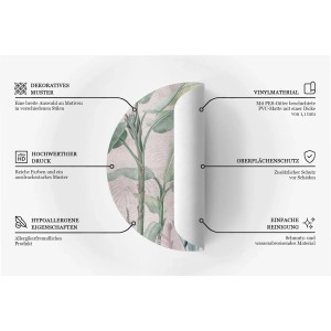 Gerollte Bodenschutzmatte mit grünem tropischem Blattmuster, zeigt Vinylmaterial, hochwertigen Druck, Schutz & leichte Reinigung.