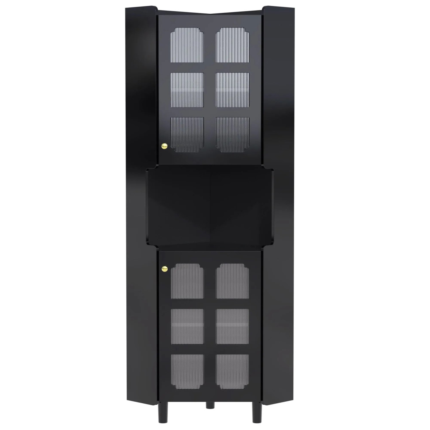 okwish Eckschrank mit LED Beleuchtung Lackoberfläche Kommode Bücherregal 63x157cm Schwarz