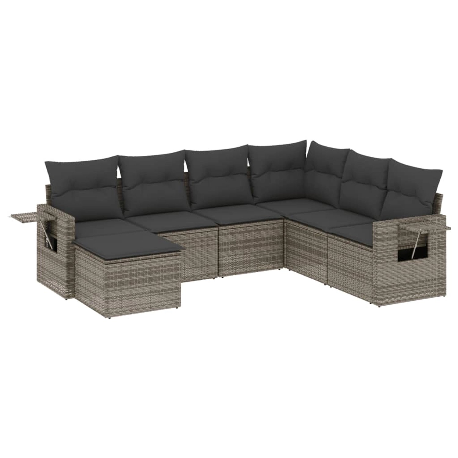 vidaXL 7-Tlg Garten-Sofagarnitur mit Kissen Grau Poly Rattan 3252837