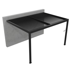 Graue Gardengate Anbaupergola Odin aus Aluminium mit Lamellendach, 400x400 cm.