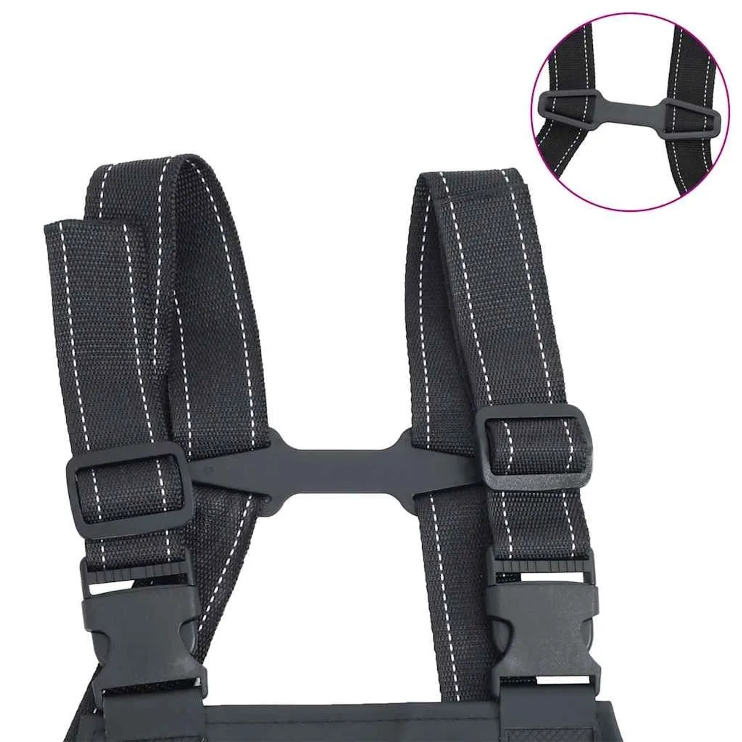 Detailansicht: Schwarze vidaXL Wathose mit verstellbaren Trägern und Schnallen.