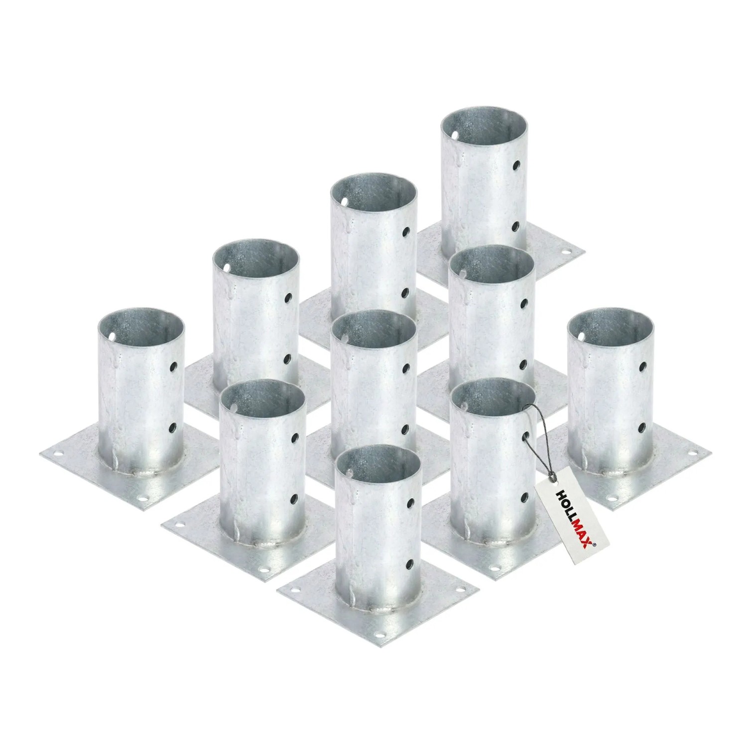 HOLLMAX 10 Stk. Aufschraubhülse/Pfostenträger 80 mm Verzinkt Silber für Rundholzpfosten