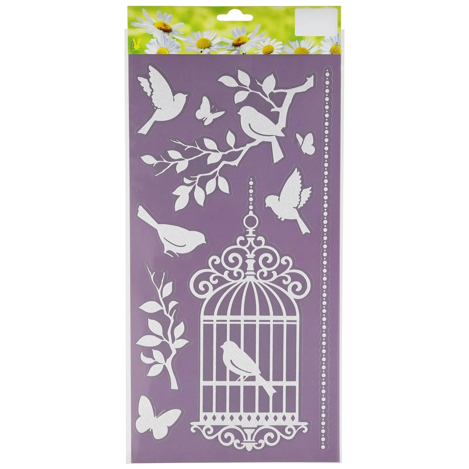 Glitzer-Sticker Vögel 17,8 cm x 34,8 cm Weiß