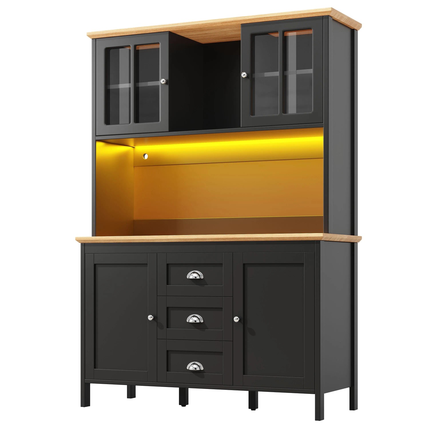 Merax Seitenschrank 120x40x179 cm Weiß Schwarz 4 Türen 3 Schubladen LED