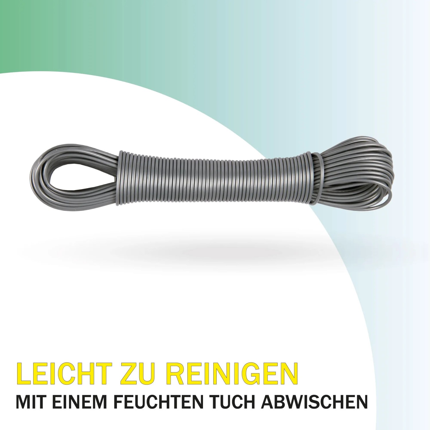Bestlivings Wäscheleine, 20m, anthrazit, aufgerollt. Robuste, wetterfeste Reinigungs-Leine für Wäsche.