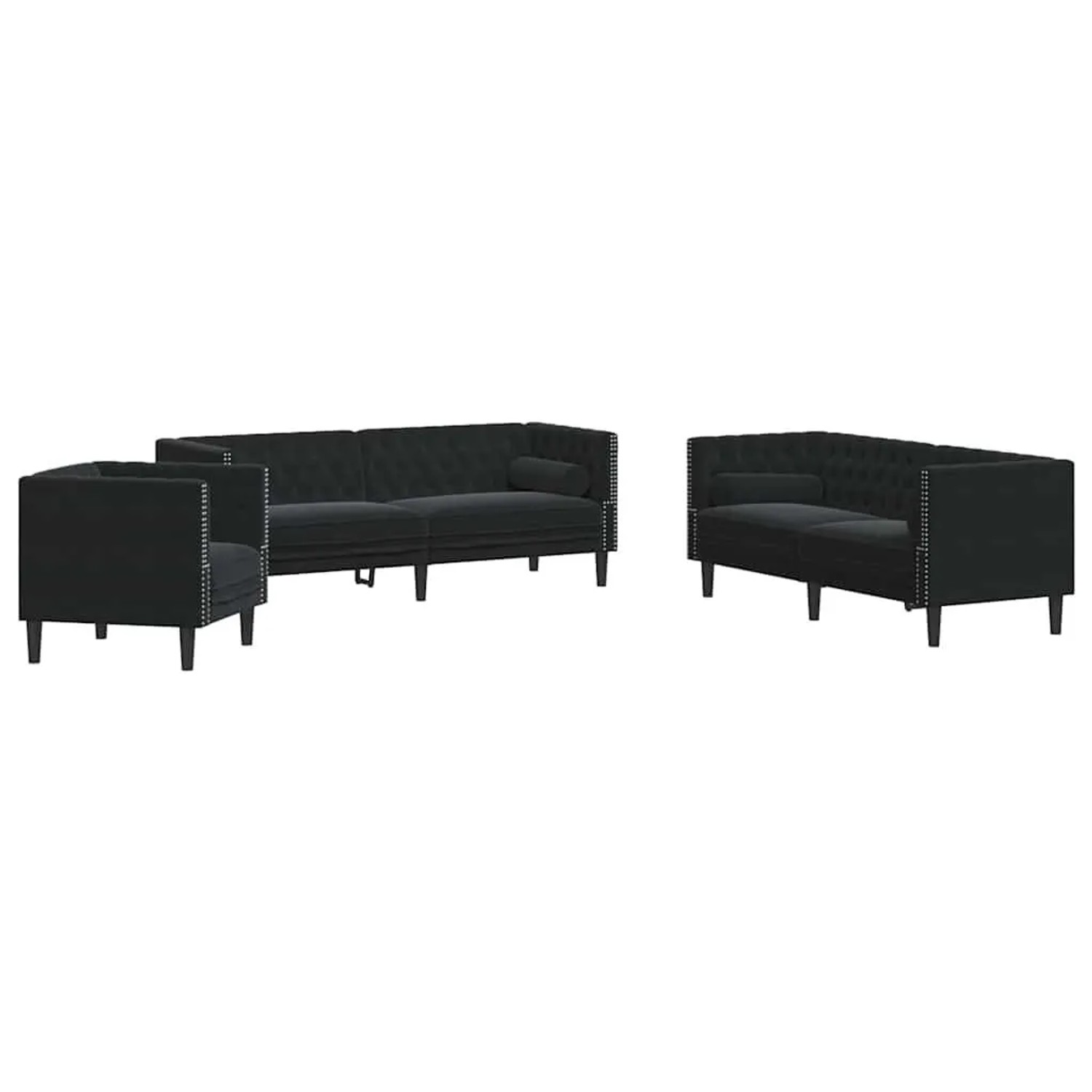 vidaXL Wohnzimmer Couch 3-Tlg Schwarz 194 x 74,5 x 70,5 cm Samt 3385869