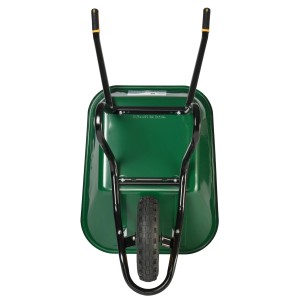 Grüne Haemmerlin Schubkarre Aktiv Premium mit 100 l Mulde und Luftrad, Ansicht von oben.