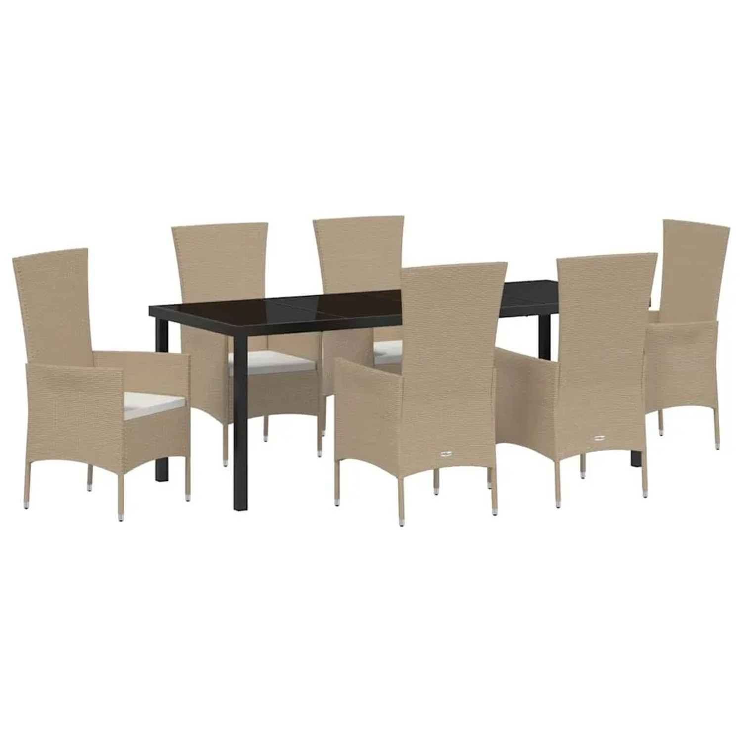 vidaXL Garten Essgruppe mit Kissen 7-Tlg Beige Poly Rattan 3379462