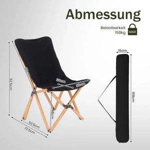 Costway 2er Set Campingstuhl Faltbar Bambusgestell Schwarz