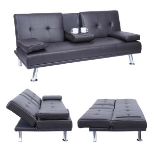 MCW 3er-Sofa F60 in Braun mit Kunstleder, verstellbarer Rückenlehne und Tassenhalter.