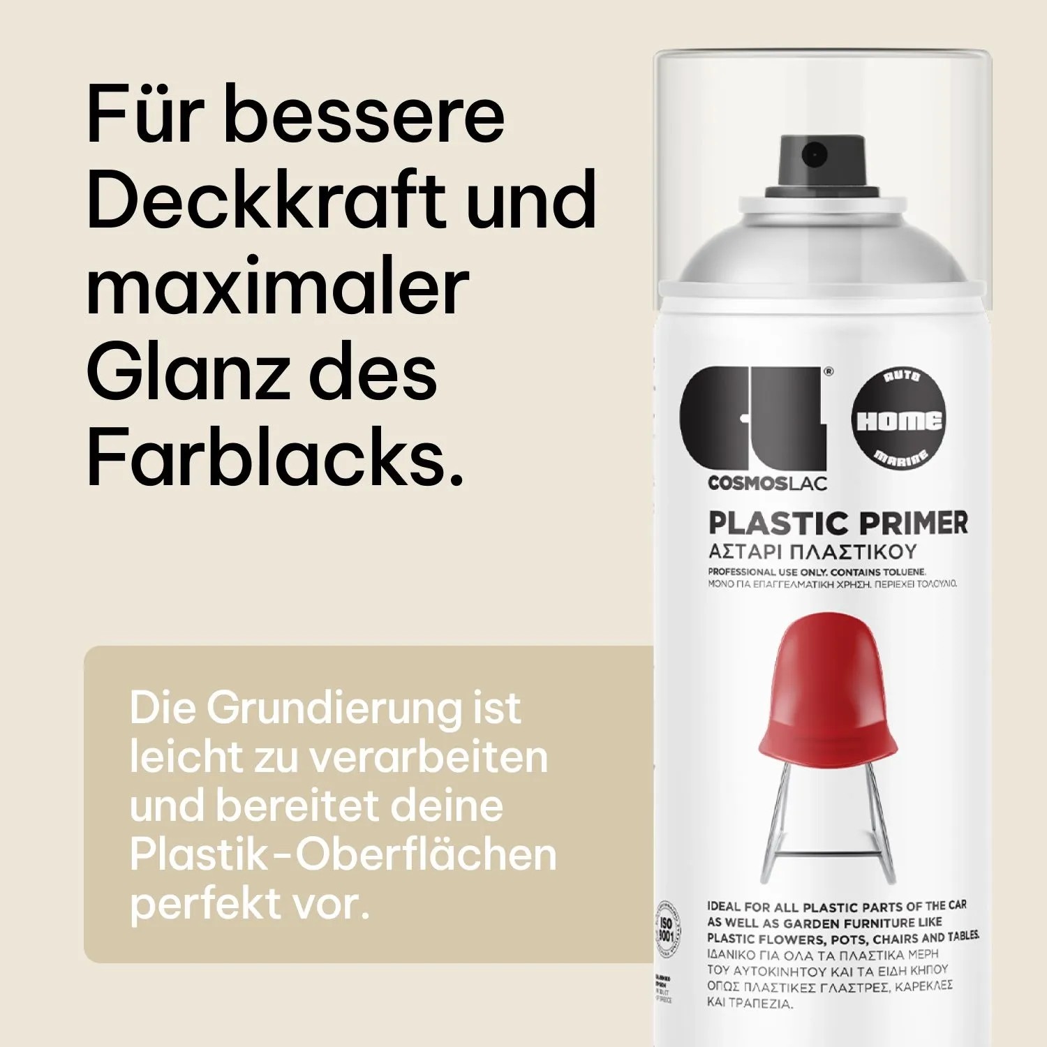 COSMOS LAC Kunststoff Grundierung Spray, 400ml, für optimale Haftung auf Plastik.