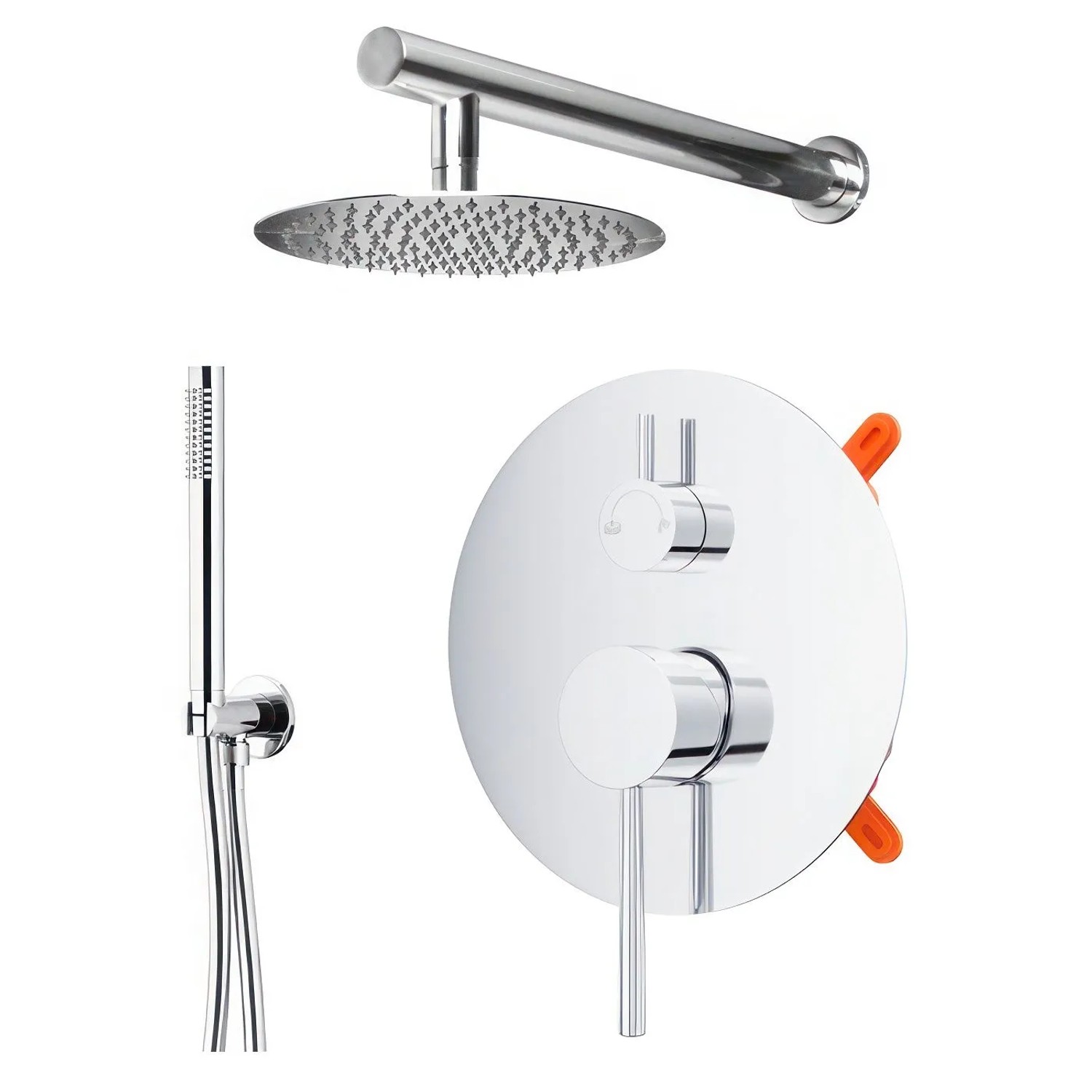 KOLMAN Komplettes Duschsystem Unterputz Armatur Wasserhahn mit Kopfbrause in Chrom