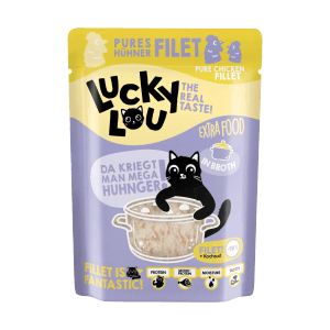 Lucky Lou Katzen-Nassfutter Hühnerfilet in Broth, 70g Packung.