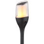 Schwarze Globo LED Solar-Wegeleuchte mit Erdspieß und Flammeneffekt, 64,5 cm hoch.