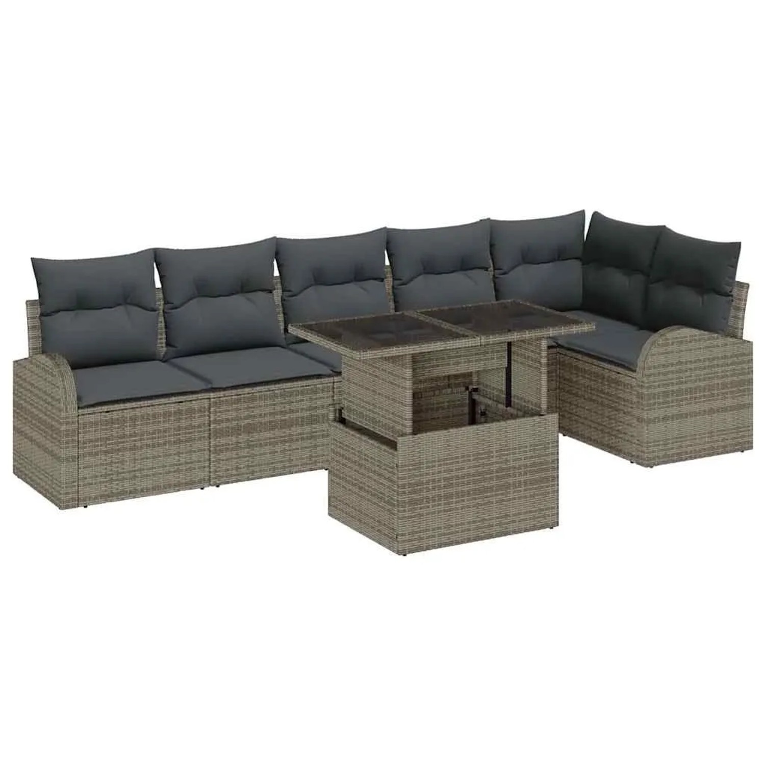 vidaXL Garten-Sofa-Set mit Kissen 7-Tlg Grau Poly-Rattan 3348655